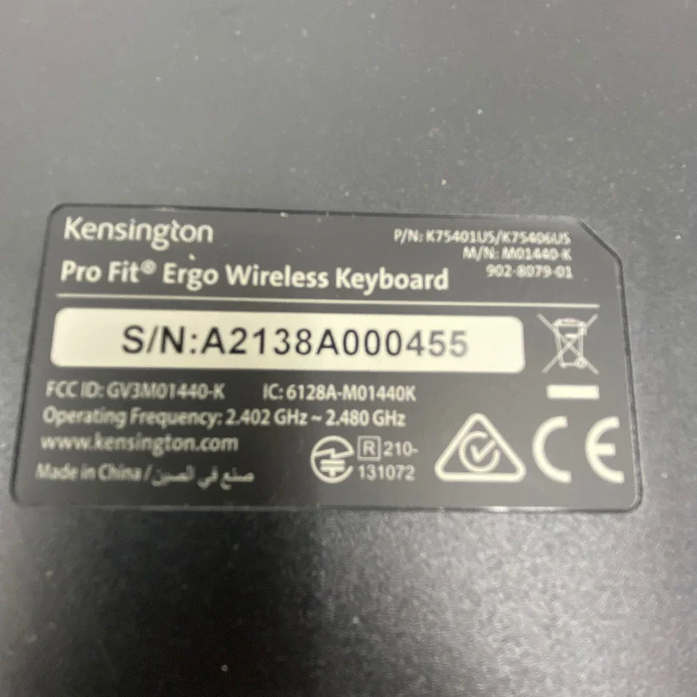 Kensington Pro Fit Ergo Wireless Keyboard Black K75401US Bluetooth Untested